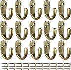 IBosins 15PCS Coat Hooks Wall Mounted Antique Brass Single Prong Robe Hook - Image 2