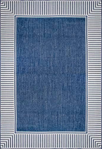 nuLOOM Asha Navy Bordered Power Loomed Indoor/Outdoor Area Rug - Image 2