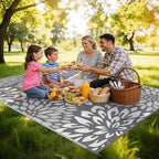 HEBE Waterproof Outdoor Rug 5'x8', Floral Reversible Plastic Patio Rug - Image 3