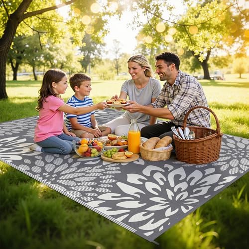 HEBE Waterproof Outdoor Rug 5'x8', Floral Reversible Plastic Patio Rug - Image 3