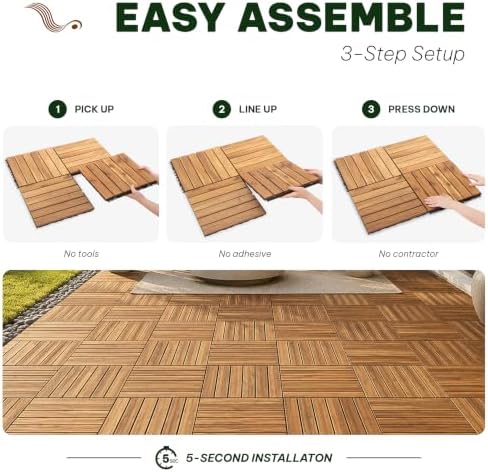Acacia Interlocking Deck Tiles, 6 Slats, Honey Oak - Image 3