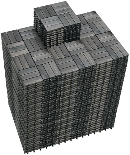 PrimeZone 297 PCS Solid Acacia Wood Interlocking Patio Deck Tiles Outdoor by PrimeZone