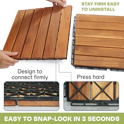 Tranquillo Interlocking Deck Tiles 12”x12”, Acacia Wood Patio Tiles, Waterproof - Image 5