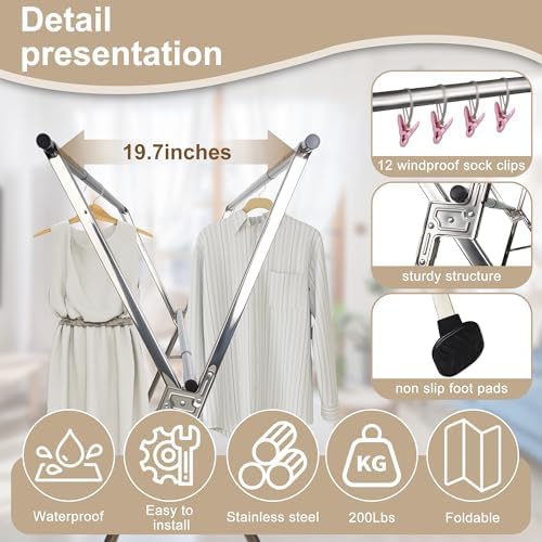 Stainless Steel Clothing Rack, Clothes Drying Rack Foldable, Anti Slip Laundry - Image 4