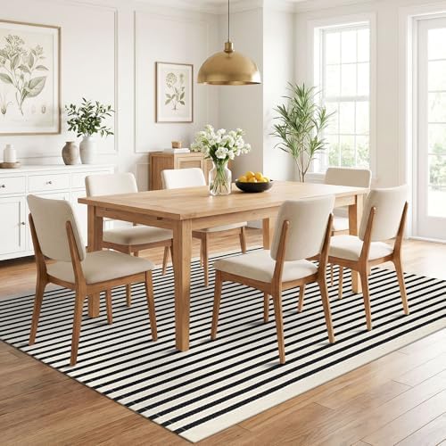 KILOCOCO Beige Striped Rug 5x7 Area Rugs - Image 6