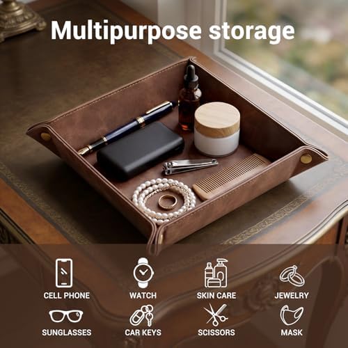 CoBak Leather Valet Tray, PU Leather Catch All Tray - Image 4