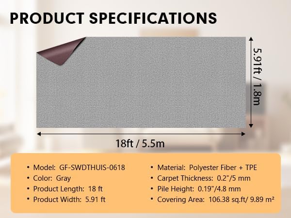 Grefinity Marine Carpet, 6 FT x 18 FT Gray Indoor Outdoor Carpet - Image 2