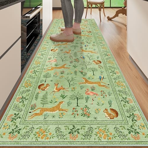 DUKINO 2.6x8 Rug for Hallway, Washable Kitchen Rugs Non Slip, Light Green by DUKINO