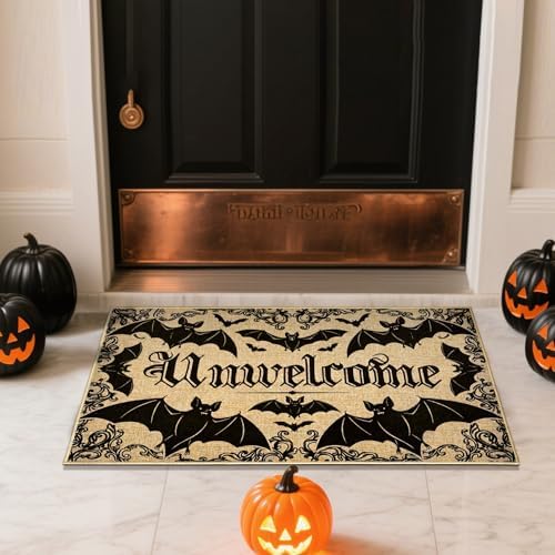 Unwelcome Halloween Doormat Outdoor Indoor Entrance Mat Black Bat Floor Mat - Image 2