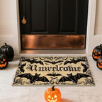 Unwelcome Halloween Doormat Outdoor Indoor Entrance Mat Black Bat Floor Mat - Image 2