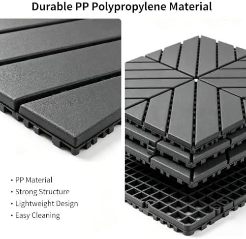 44 Pack Dark Gray 12x12 PP Plastic Interlocking Deck Tiles, Waterproof Indoor - Image 4