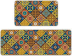 Boho Moroccan Tile Traditional Kitchen Rugs Set of 2 by Livcoz