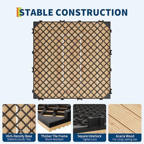 33 PCS 12×12 Inch Solid Acacia Wood Interlocking Deck Tiles, All-Weather - Image 4