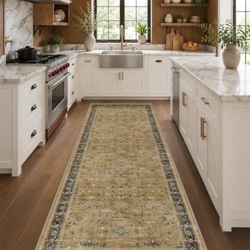 Washable Long Runners for Hallways, 3x8 Rustic Brown and Charcoal Olive Kitchen - Image 3