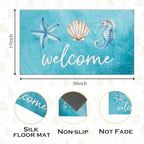 Jvpke Blue Beach Welcome Mat for Front Door, Beach Door Mat, Starfish Seashell - Image 3