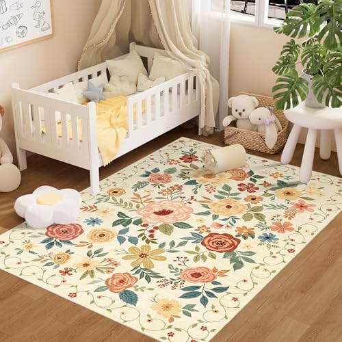 DUKINO 3x5 Area Rug, Floral Washable Rug by DUKINO