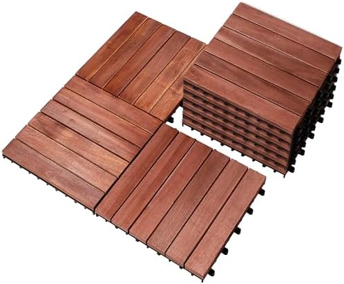 PrimeZone 9 PCS Solid Acacia Wood Interlocking Patio Deck Tiles Outdoor by PrimeZone