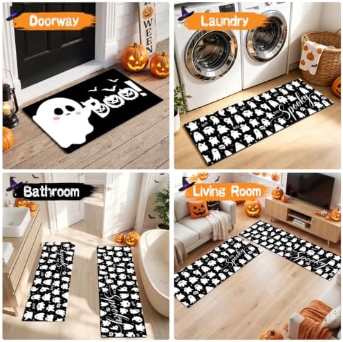 Halloween Kitchen Mats Set of 3, Spooky Boo Kitchen Rugs - Image 7
