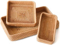 Rattan Serving Tray, Rectangle Wicker Storage Basket Set of 3 by S310