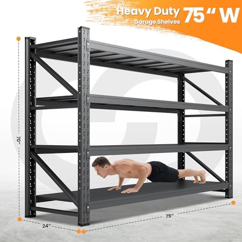 75” Wide Heavy Duty Metal Garage Shelving, Adjustable Storage Shelf - Image 2