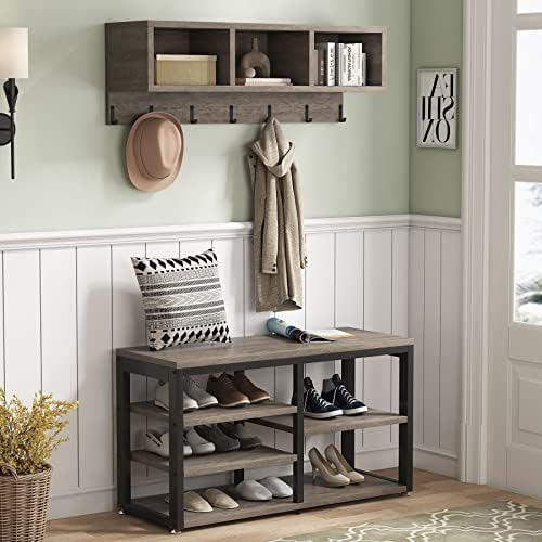 Tribesigns Coat Rack Shoe Bench Set Industrial, Hall Tree - Image 2