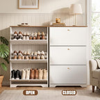 Nicetree 3 Flip‑Drawer Shoe Cabinet, Walnut Top, 9.5" Deep, Light White - Image 5