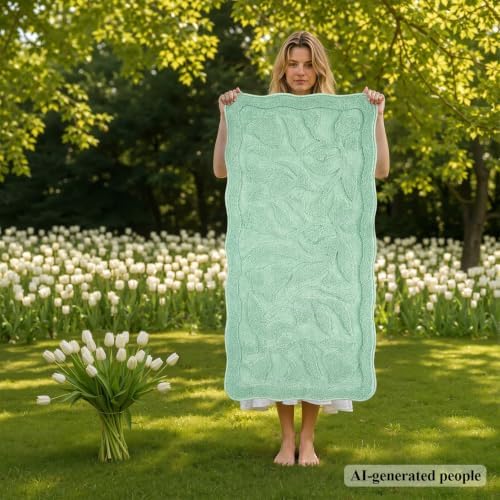 BSICPRO Large Bathroom Runner, 24x47 Floral Bath Mat, Mint Green - Image 2