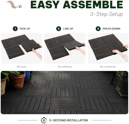 Acacia Interlocking Deck Tiles, 6 Slats, Ebony Black - Image 3
