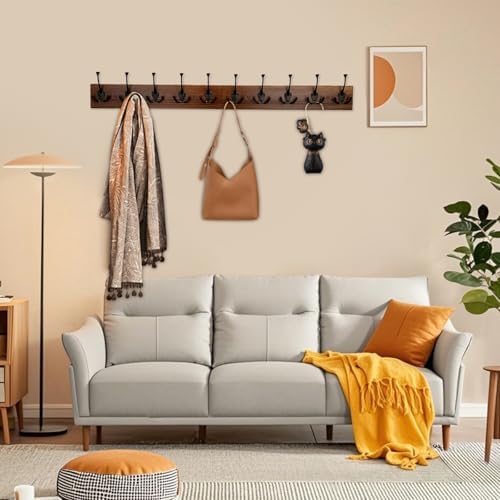 IBosins Brown Wood Wall Mounted Coat Rack - Image 4
