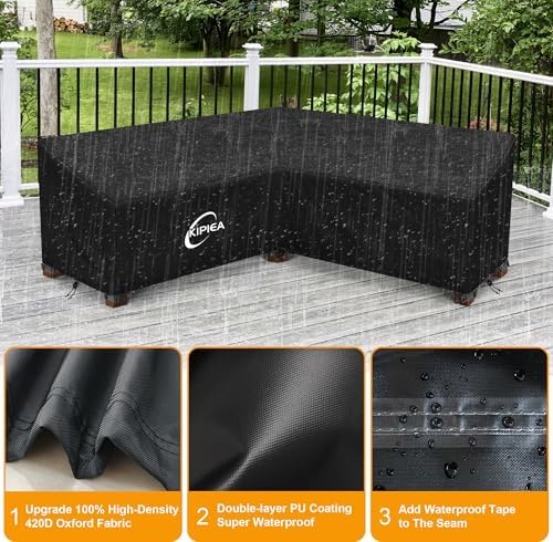 Kipiea Patio V-Shaped Sectional Sofa Cover, 420D Heavy-Duty Oxford Fabric - Image 3
