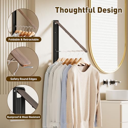 Clothes Drying Rack, Laundry Room Wall Mounted Retractable Clothes Hanger - Image 3