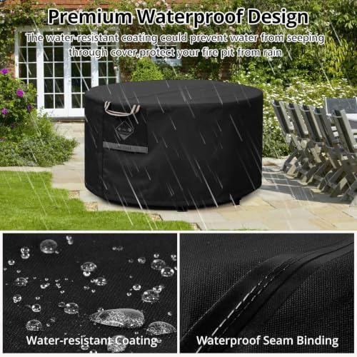 QH.HOME Fire Pit Cover Round 36", 600D Heavy Duty Fabric 100% Waterproof - Image 5