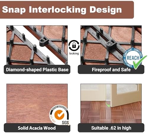 PrimeZone 27 PCS Solid Acacia Wood Interlocking Deck Tiles Outdoor - Image 4