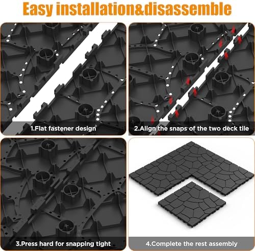 Plastic Interlocking Deck Tiles, 44 Pack, Simulated Gravel, Non-Slip Patio - Image 4