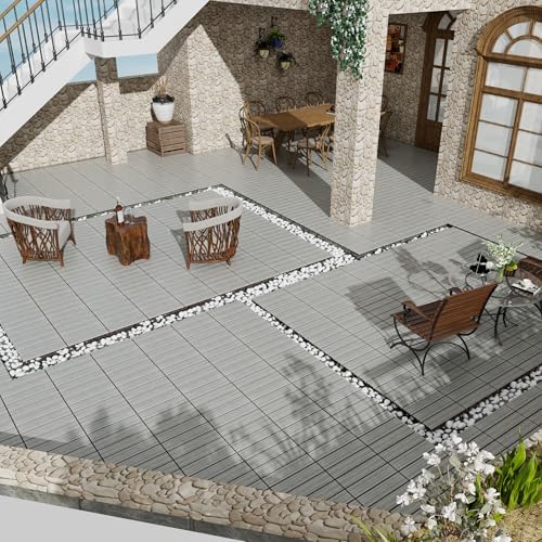 22-Pack WPC Composite Deck Tiles, 11.8" Interlocking Wood-Plastic Patio - Image 4