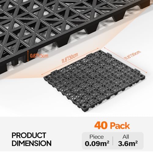 Bonnlo 12''x12'' PVC Interlocking Floor Tile, 40 Pack Black Anti-Fatigue Floor - Image 7