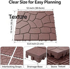 44 Pack Brown Stone Texture Interlocking Deck Tiles, 12x12 Waterproof Weather - Image 6