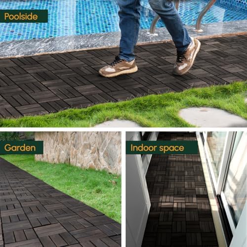BEEFURNI Interlocking Acacia Wood Deck Tiles 12x12, Dusky Brown - Image 5