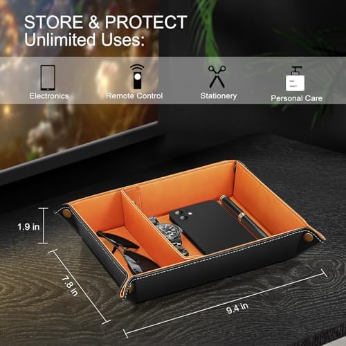 SITHON Valet Tray Desktop Storage Organizer, Removable 2 Compartments Catchall - Image 3