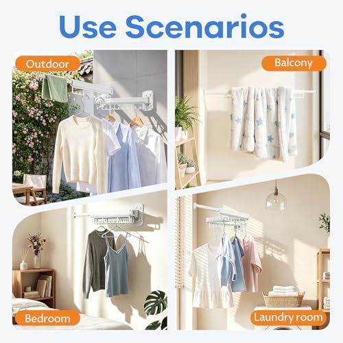Foldable Wall Mounted Laundry Drying Rack, 3 Fold Retractable Clothes Drying - Image 7