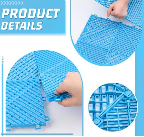 Barydat 72 Pcs 12x12 Garage Floor Tiles Interlocking Drainage, Light Blue - Image 4