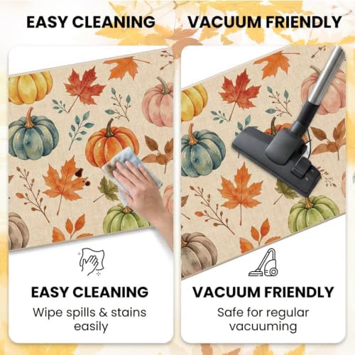 Fall Kitchen Mats Set of 2, Autumn Pumpkin Maple Leaf Kitchen Rugs - Image 5