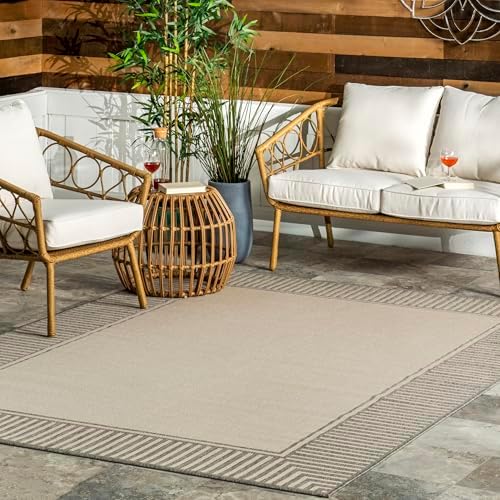 nuLOOM Asha Light Grey Bordered Indoor/Outdoor Area Rug by nuLOOM
