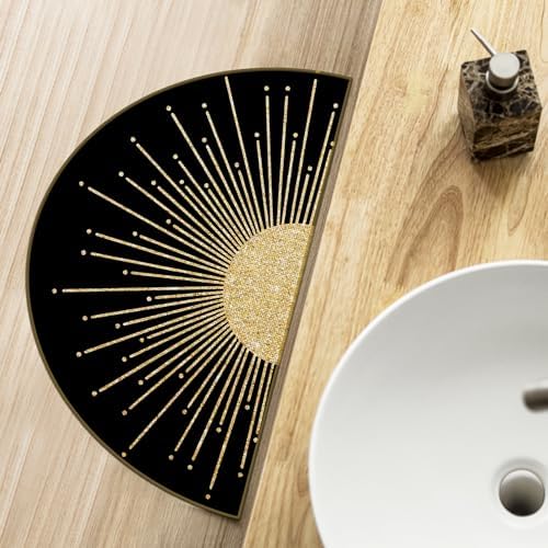 Mingnei Boho Black Gold Sun Linen Doormat Door Mat - Image 5
