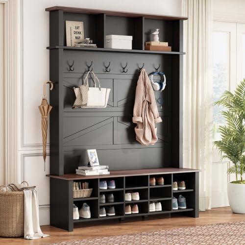 HRVEOCEI 4-in-1 Hall Tree with Storage Bench Shoe Organizer/Shelves by HRVEOCEI
