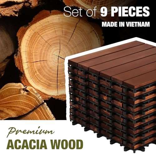 Acacia Wood Interlocking Deck Tiles, Patio & Backyard Tile, 12 in - Image 6