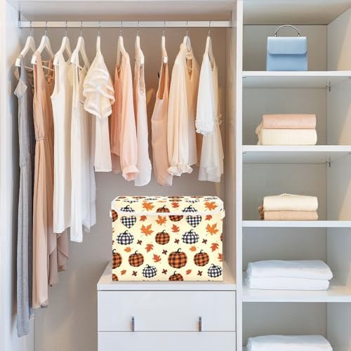 Bolaz Storage Bins with Lids and Handles, Pumpkin Maple Leaf Pattern Storage - Image 6