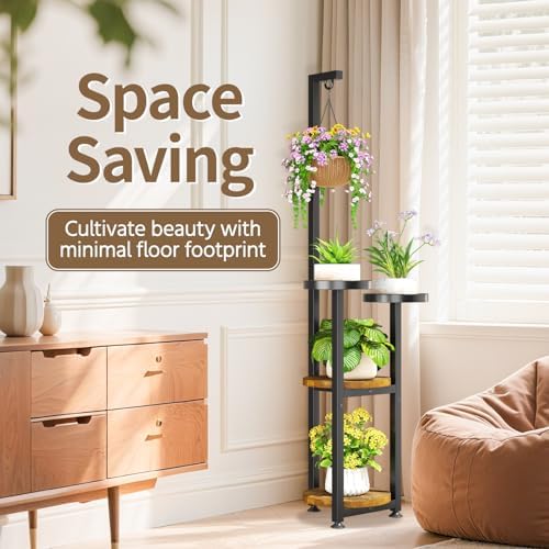LASZOLA Hanging Plant Stand Holder Indoor Outdoor Tall, 4 Tier Black - Image 6