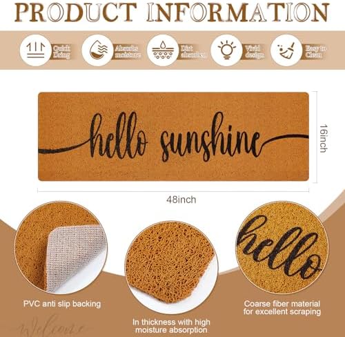48''x16'' Long Doormat for Entrance Entry, Hello Sunshine - Image 3