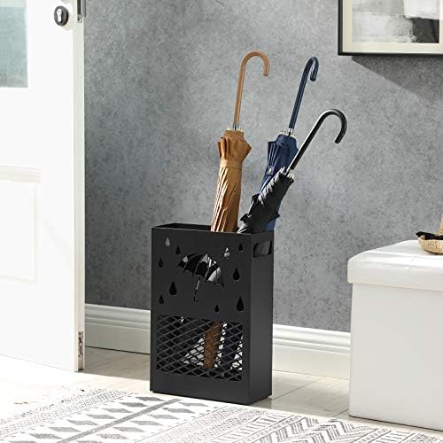 SONGMICS Metal Umbrella Stand, Rectangular, Removable Drip Tray, 4 Hooks - Image 2